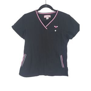 Koi Medical Scrub Top Small Womens Black Short Sleeve Pullover Pockets V Neck